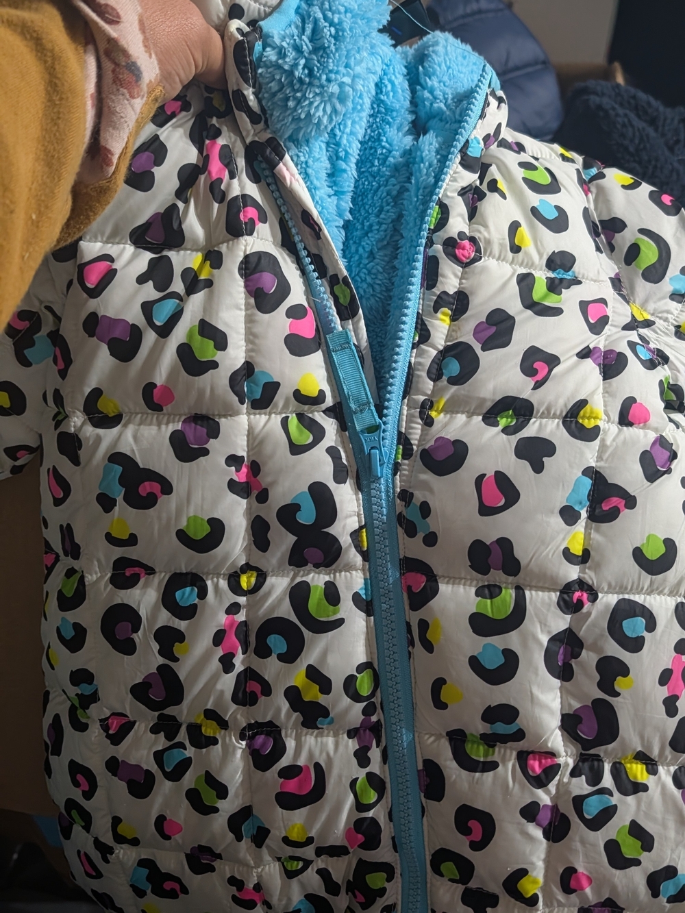 Spyder White  One Piece Snow Suit with Bright Leopard Print and Blue Lining